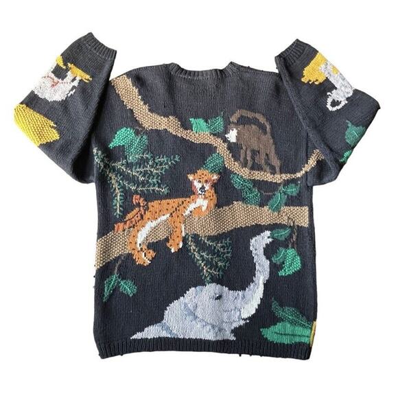 Belle Pointe Novelty Jungle Safari Cardigan Knit Sweater VTG 90s XL Women RARE - Picture 6 of 12